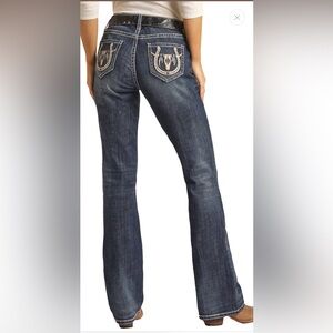 Rock & Roll Cowgirl Women's Mid Rise Longhorn Bootcut Jeans Medium Vintage Wash